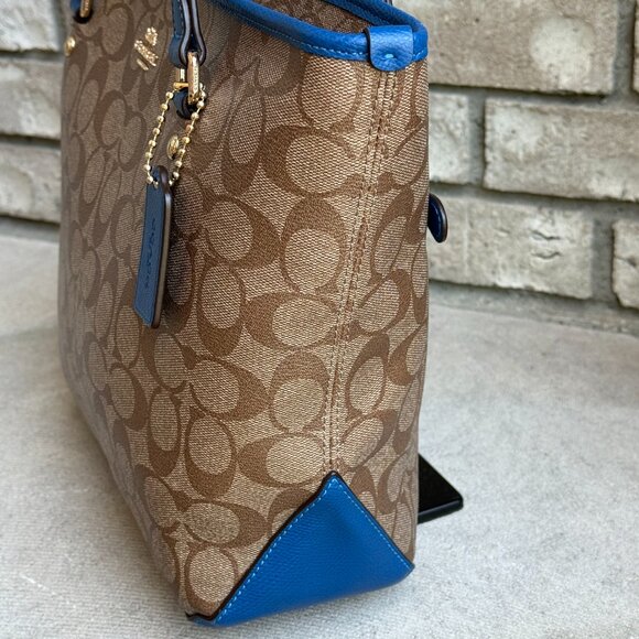 COACH SIGNATURE MONOGRAM CANVAS AND LEATHER TOTE Women's Shoulder Bag - Picture 9 of 16
